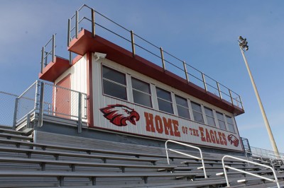 Press box outside where the new sound system will be installed.