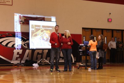 Maize '09 graduate Austin Breitenstein and his mother Julie came to speak about the dangers of texting and driving during an assembly Jan. 16. 