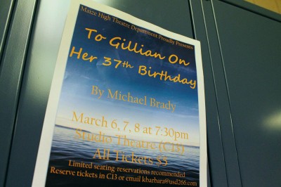 The production "To Gillian on her 37th birthday" will be held on March 6, 7, and 8 at 7:30.