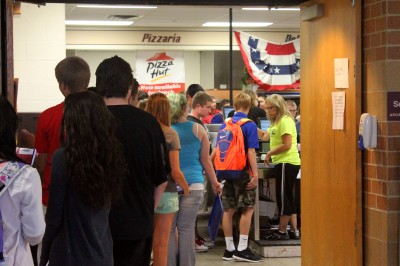 Students waiting in line Thursday during C-Lunch