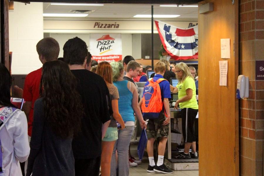 Students wait in line Thurs. during C-Lunch