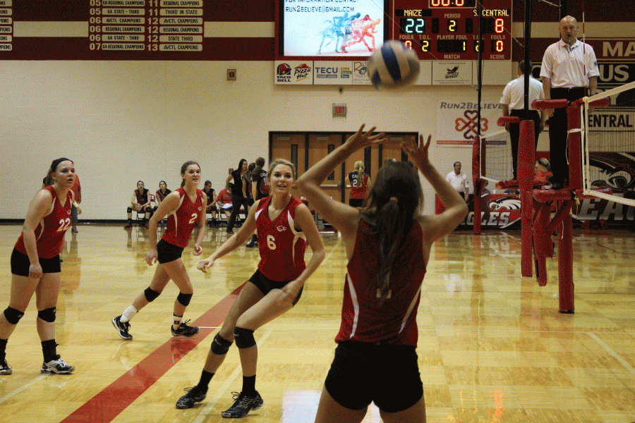Junior Josi Johnson sets up the ball as they play against Salina Central.