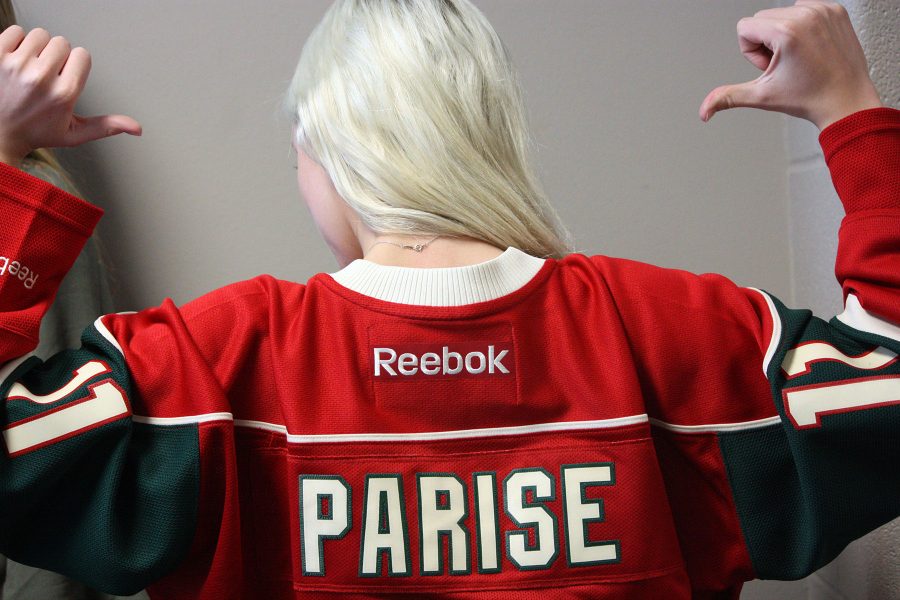 Makenna Miller, 10, dresses up like Zach Parise a left winger for French-Canadian Heritage for celebrity day. Students dressed up as celebrities for homecoming week. Photo by L. Chavez
