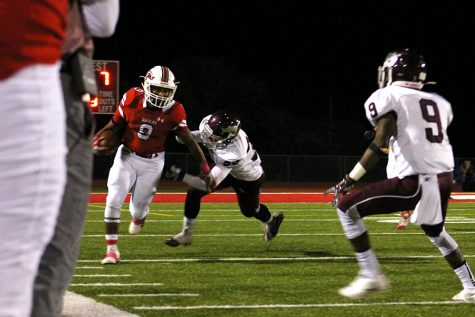 Junior Dalyn Johnson runs to make a touchdown against Salina Central. They play Hutchinson this Friday.