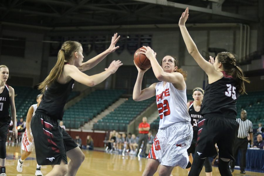 The girls basketball team defeated Salina Central 54-35 Friday afternoon in Topeka. The Eagles will play Saturday in the state championship game.