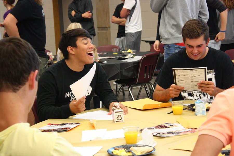 David Garcia, 12, reaction to his freshman year time capsule. Students received their time capsules during senior breakfast.  Photo by K. Cabrerra