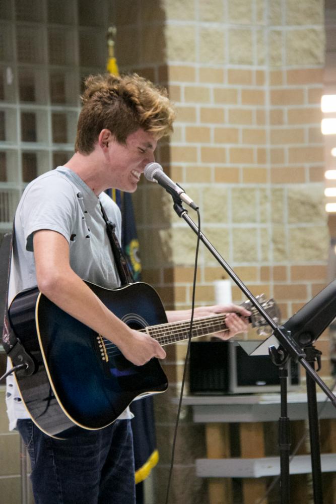 Sophomore Mitch Adamson plays a series of songs by Ed Sheeran. Adamson won third place at this years Coachella event. 