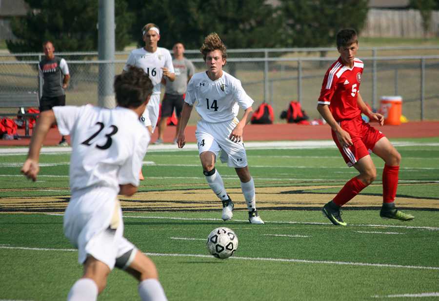 Cole Whitmore, 10, looks for a pass during the final game of the Maize South Invitational. South won the championship game 1-0 against McPherson Photo by A. Zwetzig