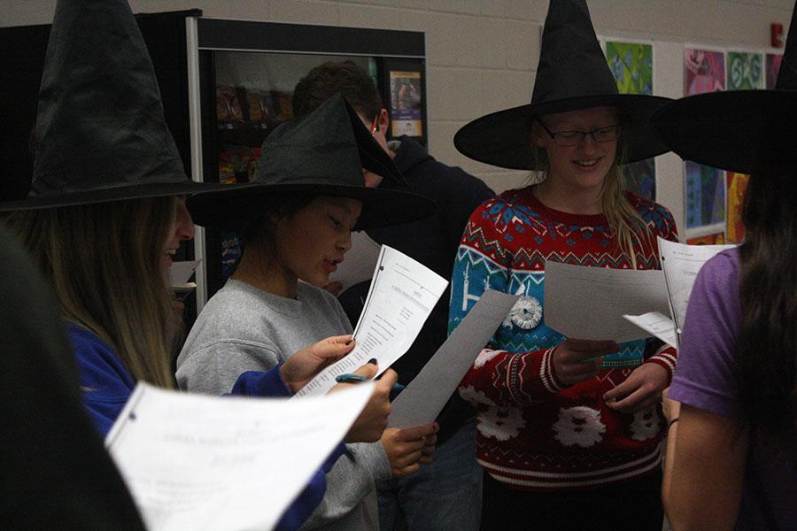 Students in Monica Schmidts English 10 honors class act out scenes from MacBeth. Photo by G. Bowman