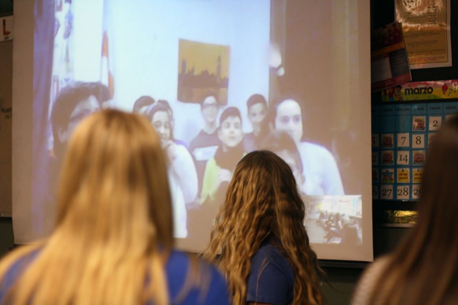 Rachel Dezler, spanish, talks with students from Spain. Delzer talked in spanish and english during the video call. 