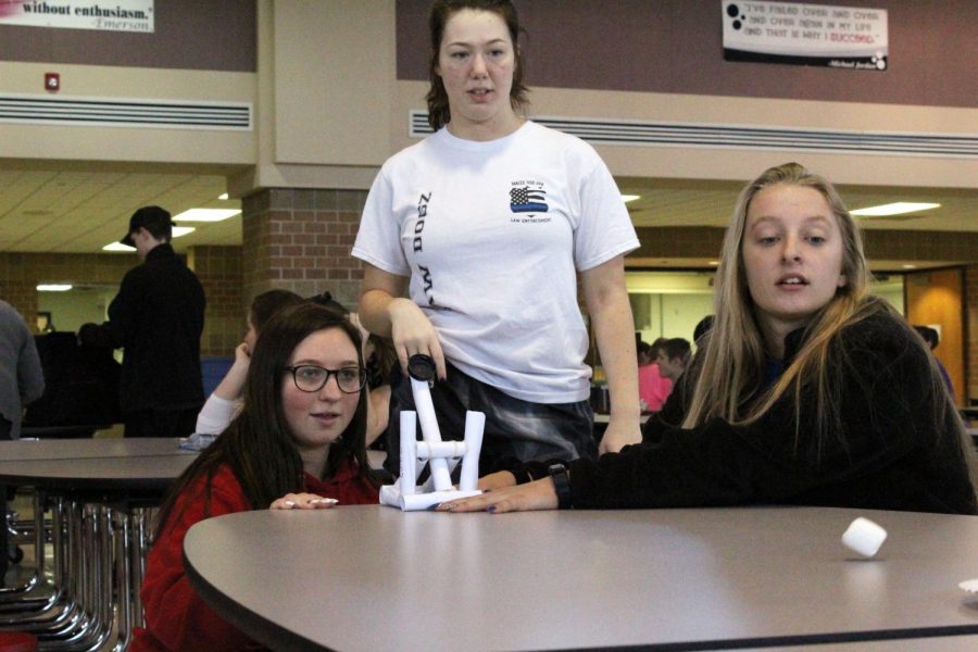 Students participate in the catapult contest Tuesday for Bards Birthday Bash.