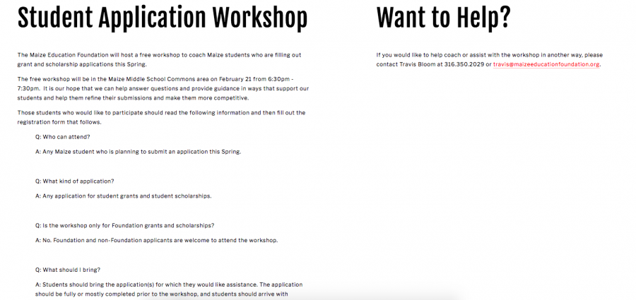 The Maize Education Foundation will host a workshop on February 1. The workshop is free of charge.