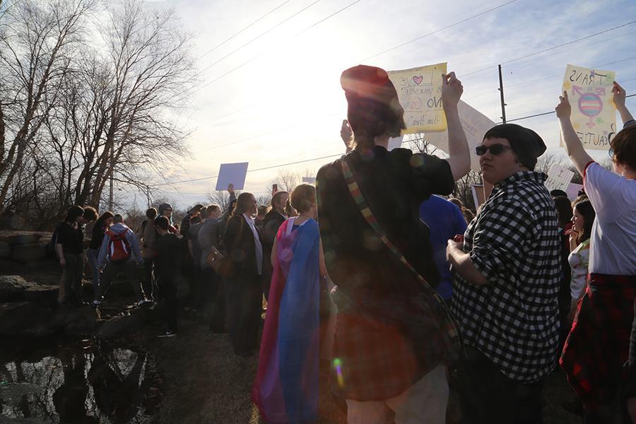 Students respond to a Westboro Baptist Chruch at Derby in 2017. The church plans to protest in Maize Dec. 11.