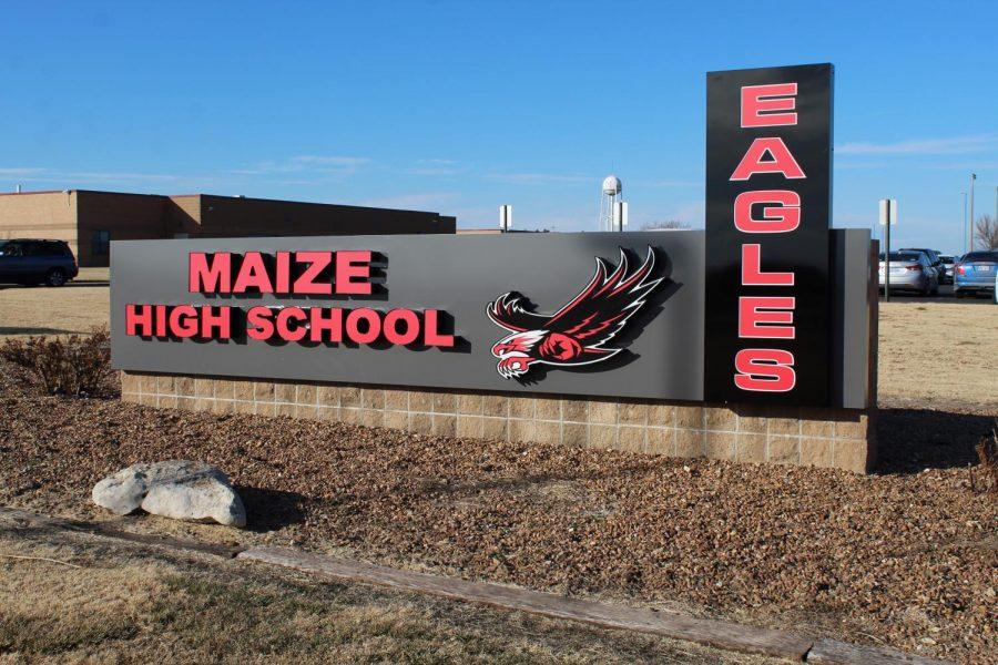 A new sign was added to front of Maize High School in hopes to end confusion with identifying main entrance of Maize versus Maize Career Academy.