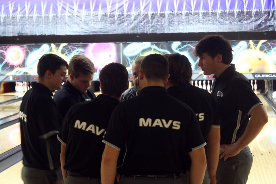 The Maize South bowling team meets with Coach Tyler Kemp to discuss the outcome of the tournament on Friday, January 17.