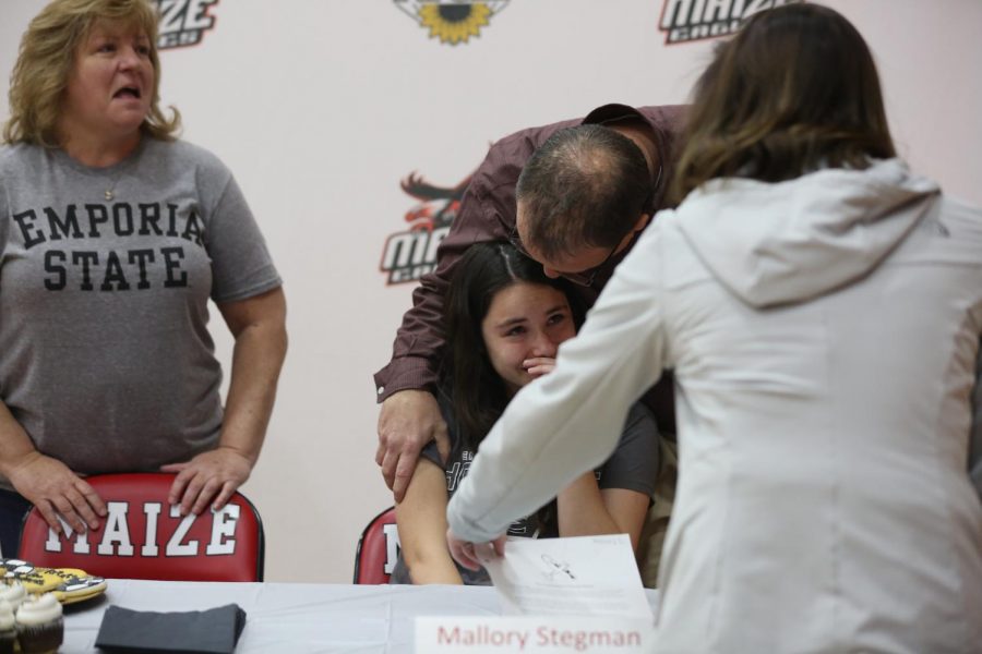 Senior Mallory Stegman gets emotional before her signing on Wednesday.