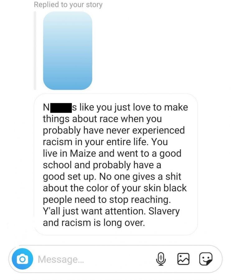 Senior Aerica McIntosh received this direct message following a post on her personal Instagram account earlier this week. McIntosh said this was far from the first incident of hate speech she has received.