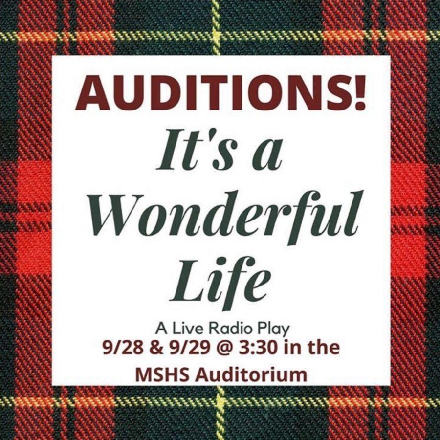 Auditions for ¨It´s a Wonderful Life will be held on Sept 28-29 in the  Maize South High School auditorium at 3:30 pm.