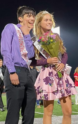 Juniors Isaac Sandoval and Ryan Bender are crowned Homecoming prince and princess. Isaac was the first individual to be crowned as Homecoming royalty this year. He said he enjoyed receiving help from his friends in different ways and will look back on the experience in the years to come. “When I look back on it in the future, all I can do is smile.”