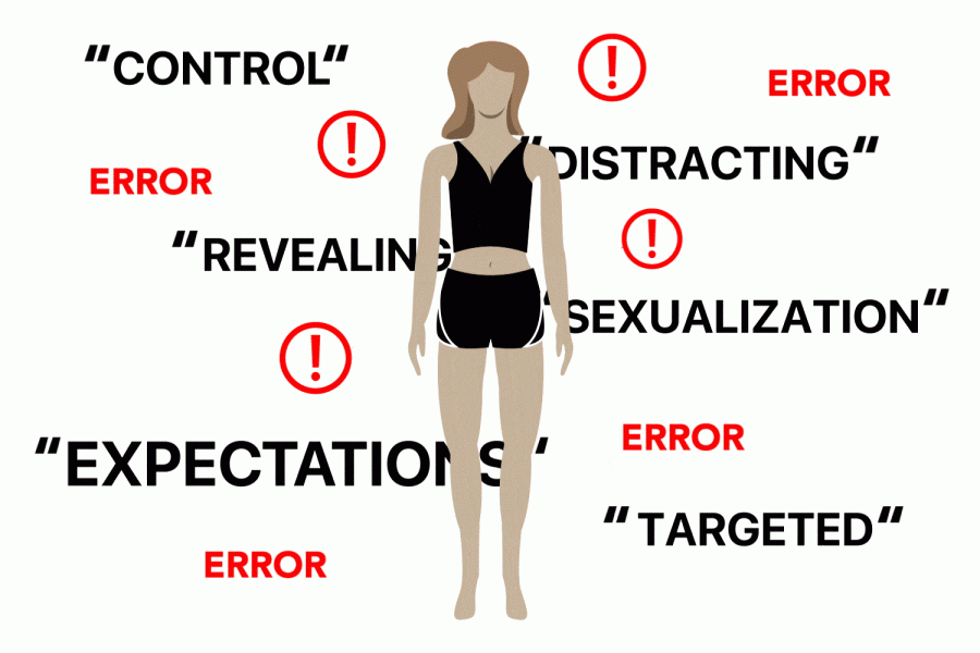 Teen girls are unfairly discriminated against based on their body type in high school. This illustration shows the perception of what the dress code can actually feel like for female students.