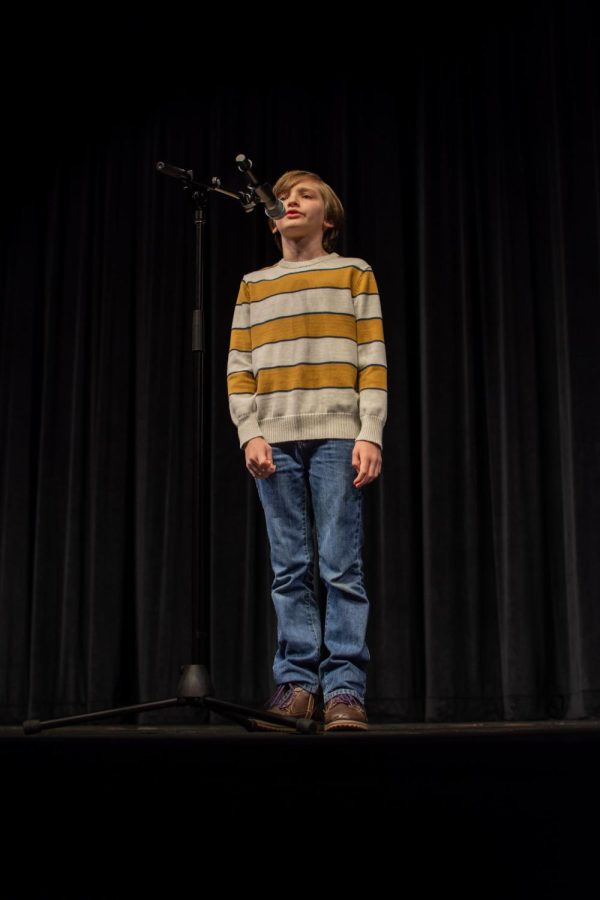 Maize Intermediate student Oliver Anderson sings “Go the Distance from the movie Hercules. Oliver took first place in the 5-8 division. 