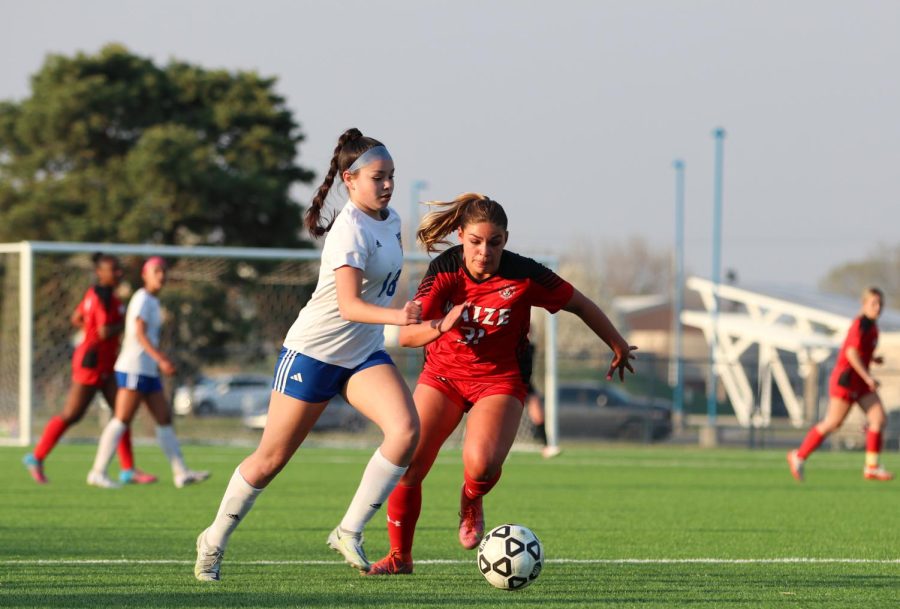 Sophomore Rilynn Ranger takes possession of the ball away from Northwest. Maize defeats Northwest 1-0. 