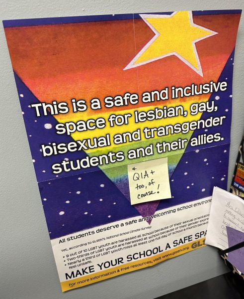 Photograph of Mrs. Debes's "This is a safe space" poster.