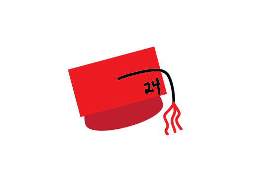 decorative image: red graduation mortarboard